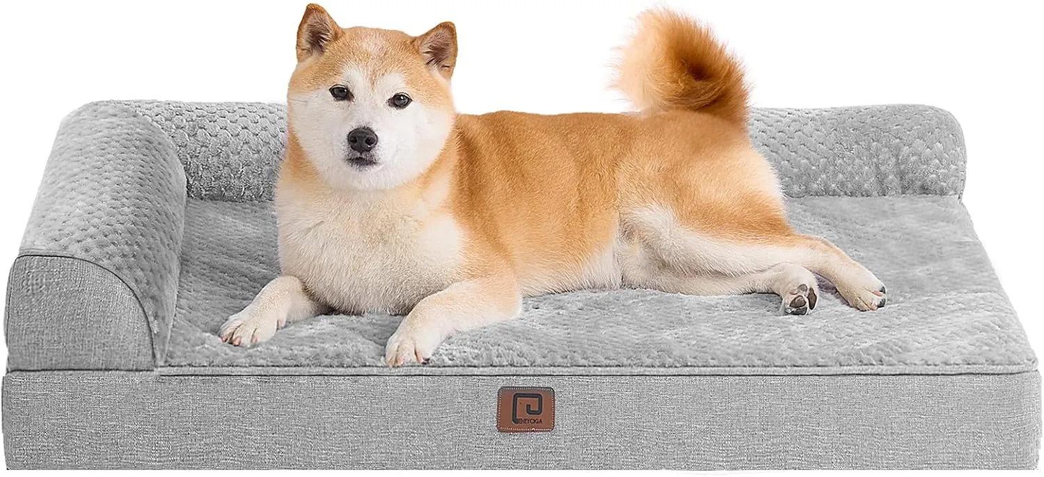 EHEYCIGA Memory Foam Dog Bed Large Sized Dogs, Waterproof Dog Bed Orthopedic with Washable Removable Cover, Non-Slip Pet Bed Couch, 36x27x6 Inches, Grey