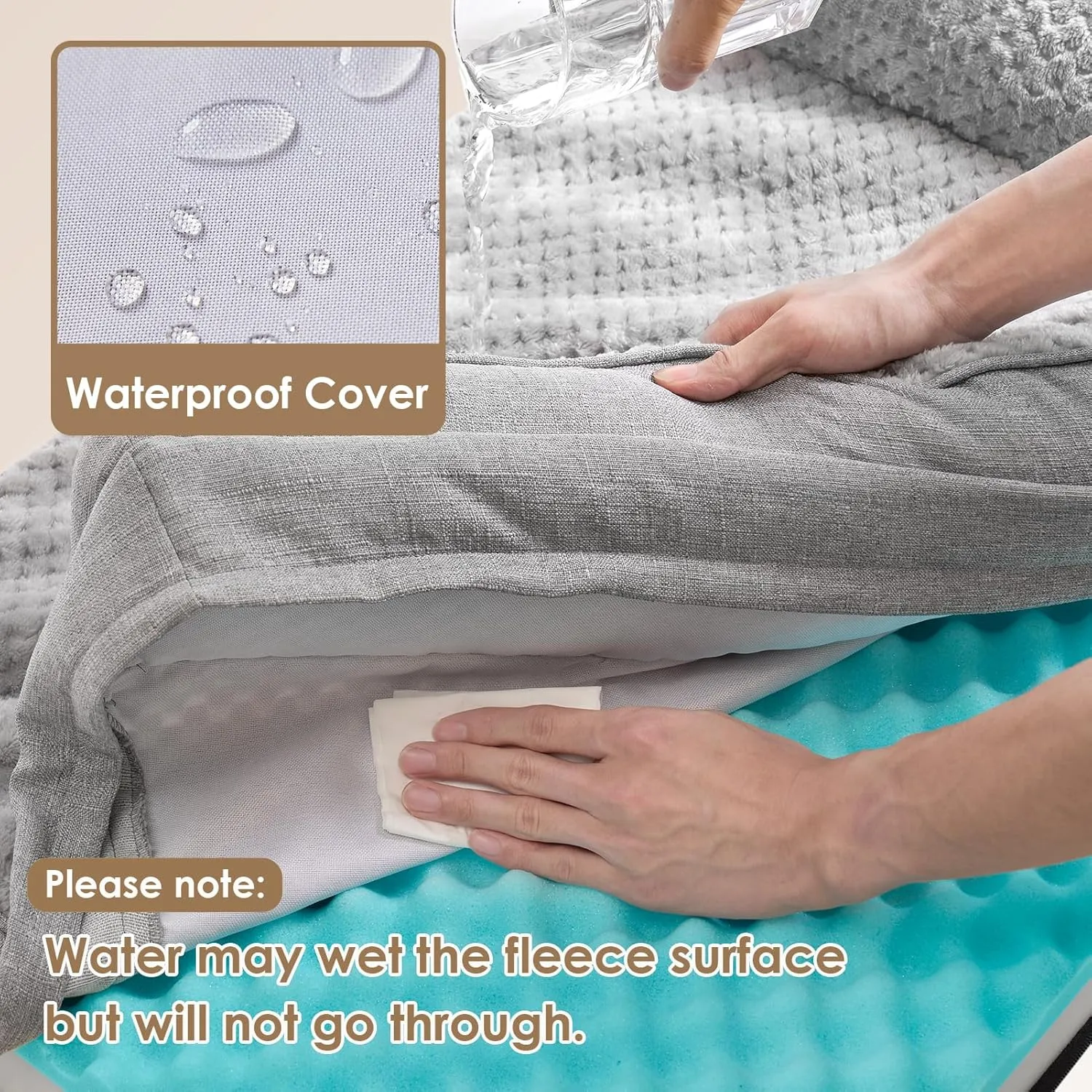 EHEYCIGA Memory Foam Dog Bed Large Sized Dogs, Waterproof Dog Bed Orthopedic with Washable Removable Cover, Non-Slip Pet Bed Couch, 36x27x6 Inches, Grey