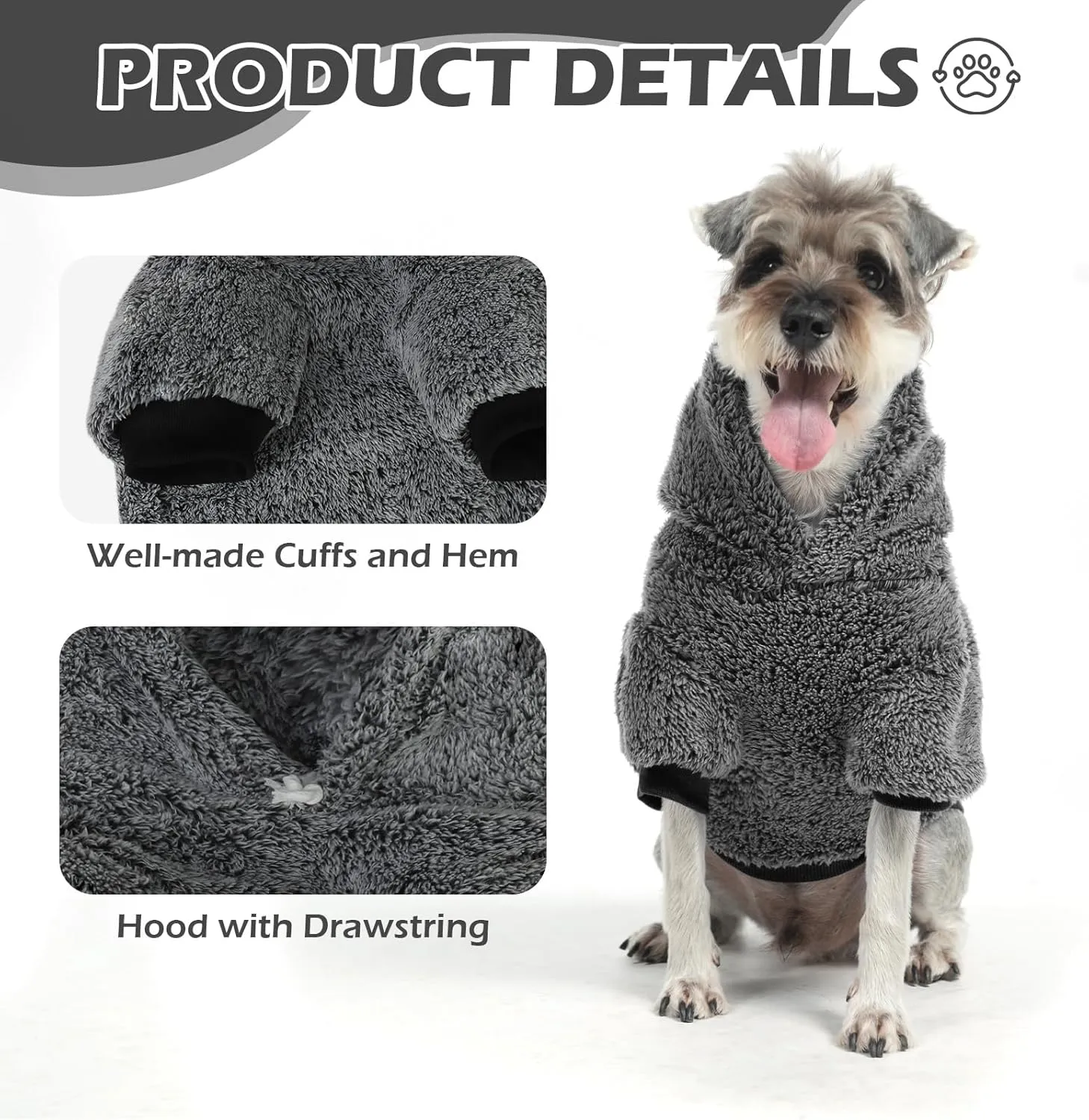 EXPAWLORER Fuzzy Sweaters, Double-Sided Plush Fleece Dog Hoodie, Winter Coat, Sherpa Hooded Sweatshirt for Small to Large Dogs (Black M)