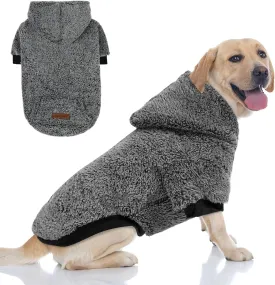 EXPAWLORER Fuzzy Sweaters, Double-Sided Plush Fleece Dog Hoodie, Winter Coat, Sherpa Hooded Sweatshirt for Small to Large Dogs (Black M)