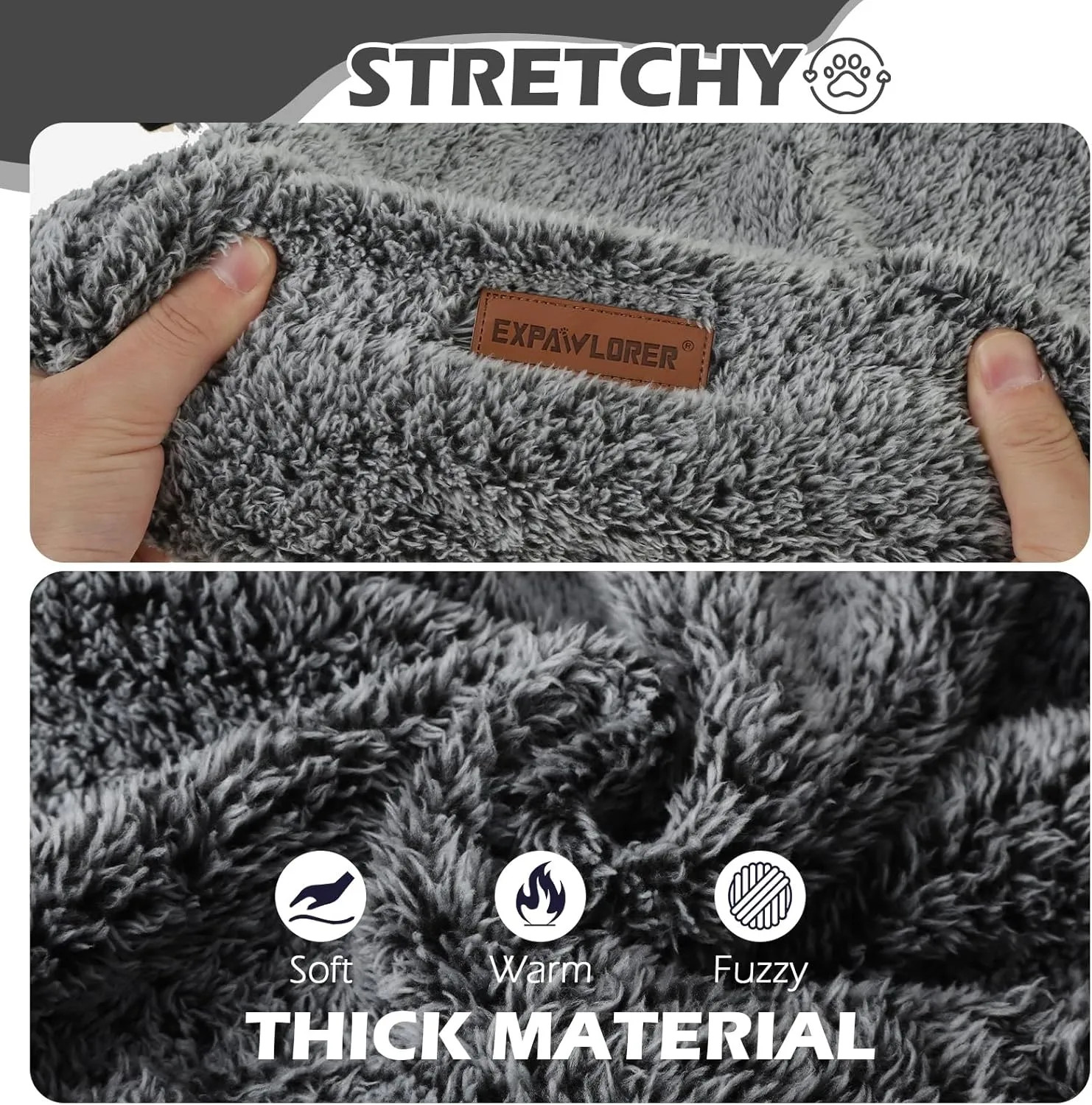 EXPAWLORER Fuzzy Sweaters, Double-Sided Plush Fleece Dog Hoodie, Winter Coat, Sherpa Hooded Sweatshirt for Small to Large Dogs (Black M)
