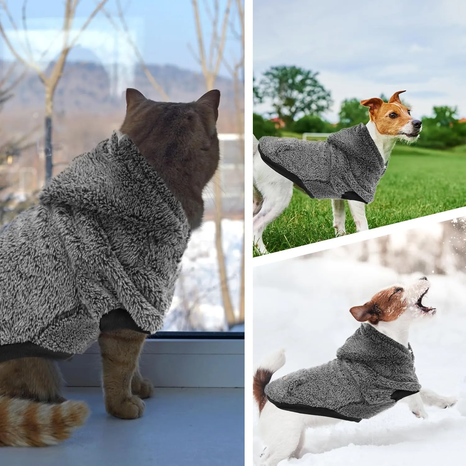 EXPAWLORER Fuzzy Sweaters, Double-Sided Plush Fleece Dog Hoodie, Winter Coat, Sherpa Hooded Sweatshirt for Small to Large Dogs (Black M)