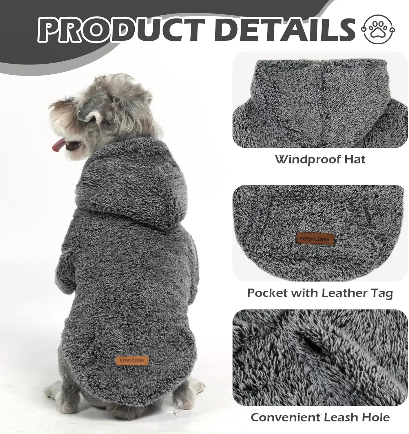 EXPAWLORER Fuzzy Sweaters, Double-Sided Plush Fleece Dog Hoodie, Winter Coat, Sherpa Hooded Sweatshirt for Small to Large Dogs (Black M)