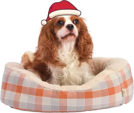 FluffyDream Dog Bed for Small Dog, Super Soft Pet Bed Furniture, Suitable for Dogs Up to 25 lbs, 21'' x 17'', Orange and White Plaid