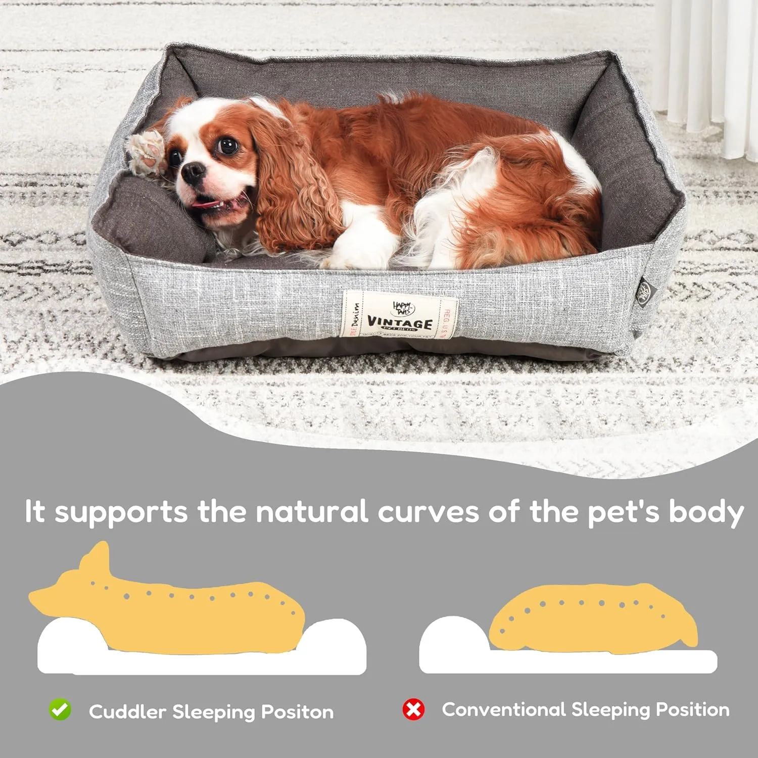 FluffyDream Small Dog Bed, Super Soft Pet Bed Furniture, Suitable for Dogs Up to 30lbs, 24'' x 20'', Grey