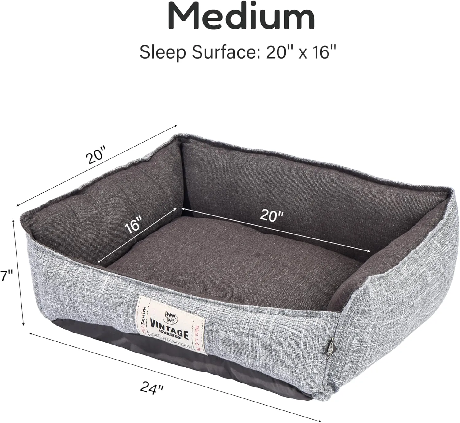 FluffyDream Small Dog Bed, Super Soft Pet Bed Furniture, Suitable for Dogs Up to 30lbs, 24'' x 20'', Grey