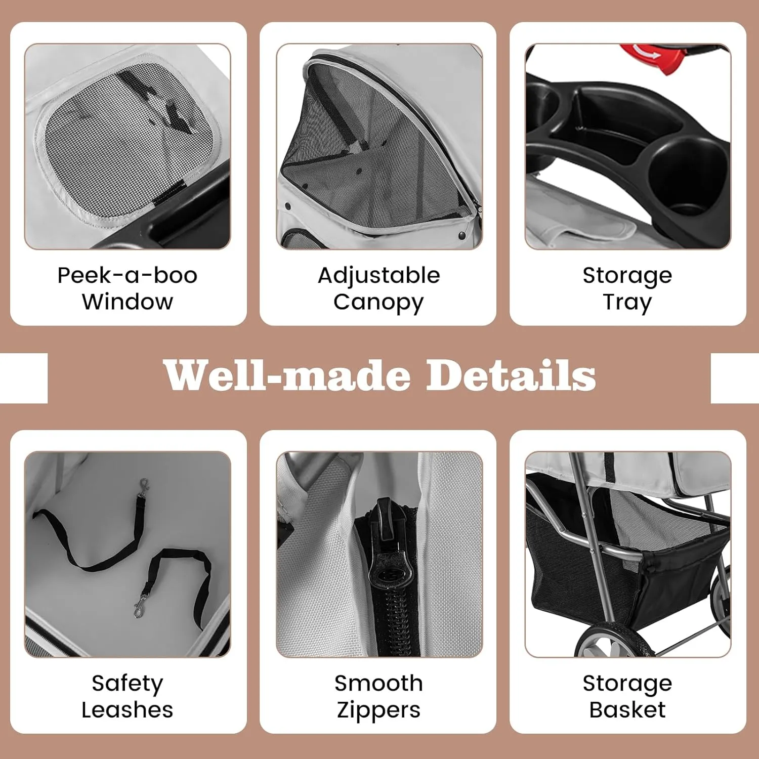 Giantex Folding Dog Stroller for Small Medium Dogs Cats Puppy, 4 Lockable Wheels Cat Stroller Pet Travel Carrier Strolling Cart, Safety Belt, Removable Liner and Storage Basket (Light Gray)