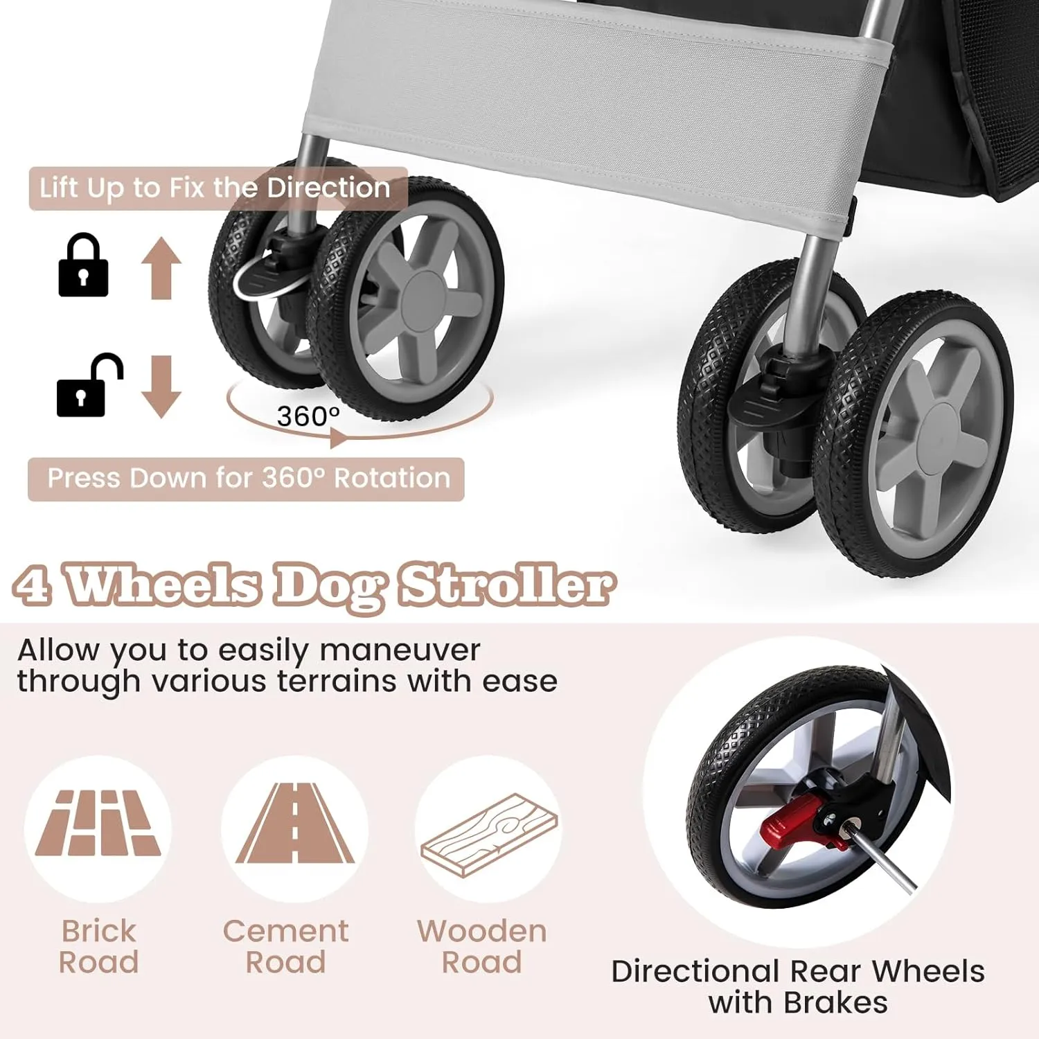Giantex Folding Dog Stroller for Small Medium Dogs Cats Puppy, 4 Lockable Wheels Cat Stroller Pet Travel Carrier Strolling Cart, Safety Belt, Removable Liner and Storage Basket (Light Gray)