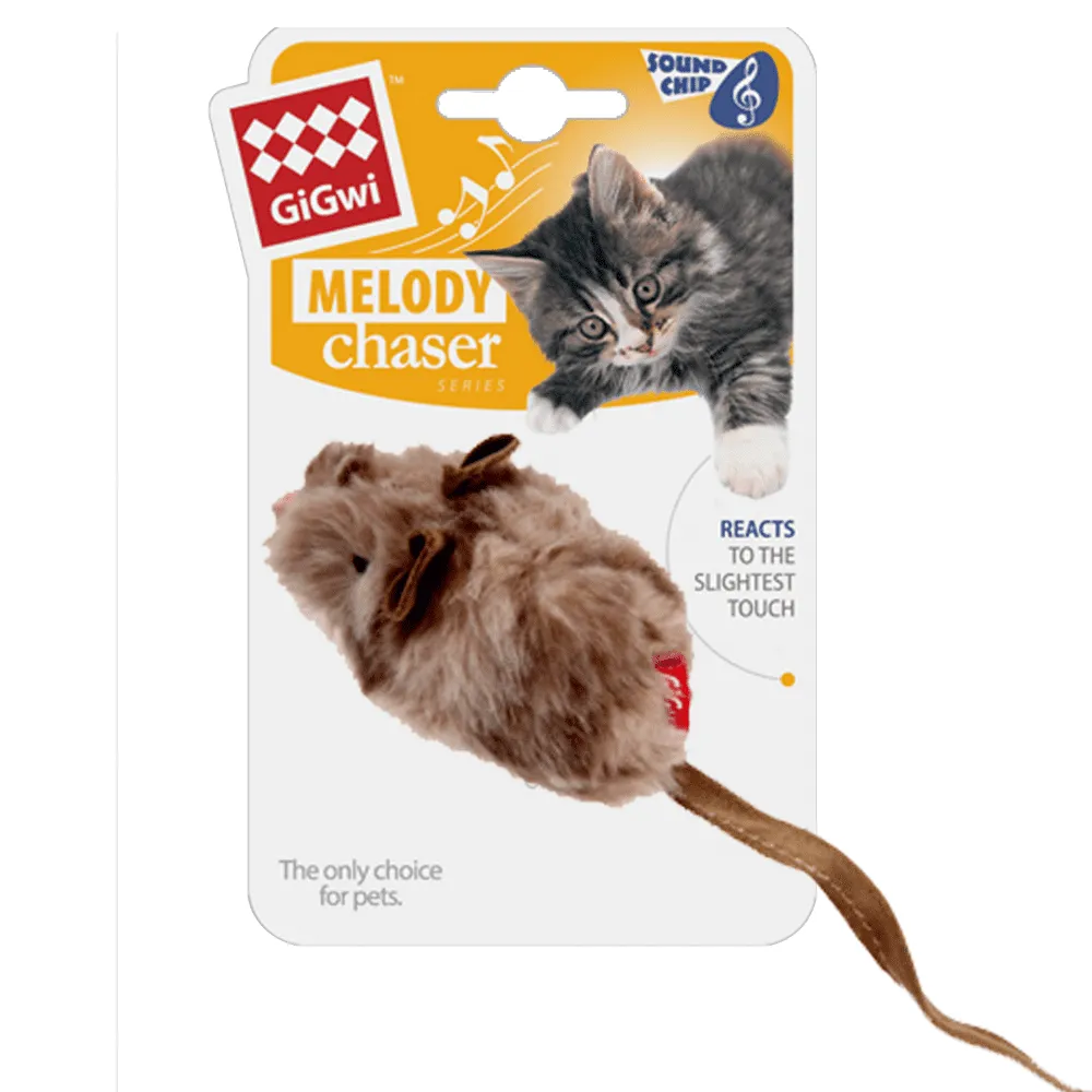 GiGwi Melody Chaser with Motion Activated Sound Chip Mouse and Fofos Scandi Beetle with Wooden Stick Toy  for Cats Combo