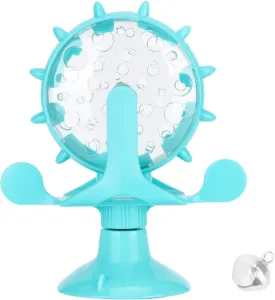 GLOGLOW Cat Food Leakage Toy, Windmill Treat Dispensing Cat Puzzle Food Interactive Toy Kitten Puppy Slow Feeder Snacks Distribution with Powerful Suction Cup(Blue)