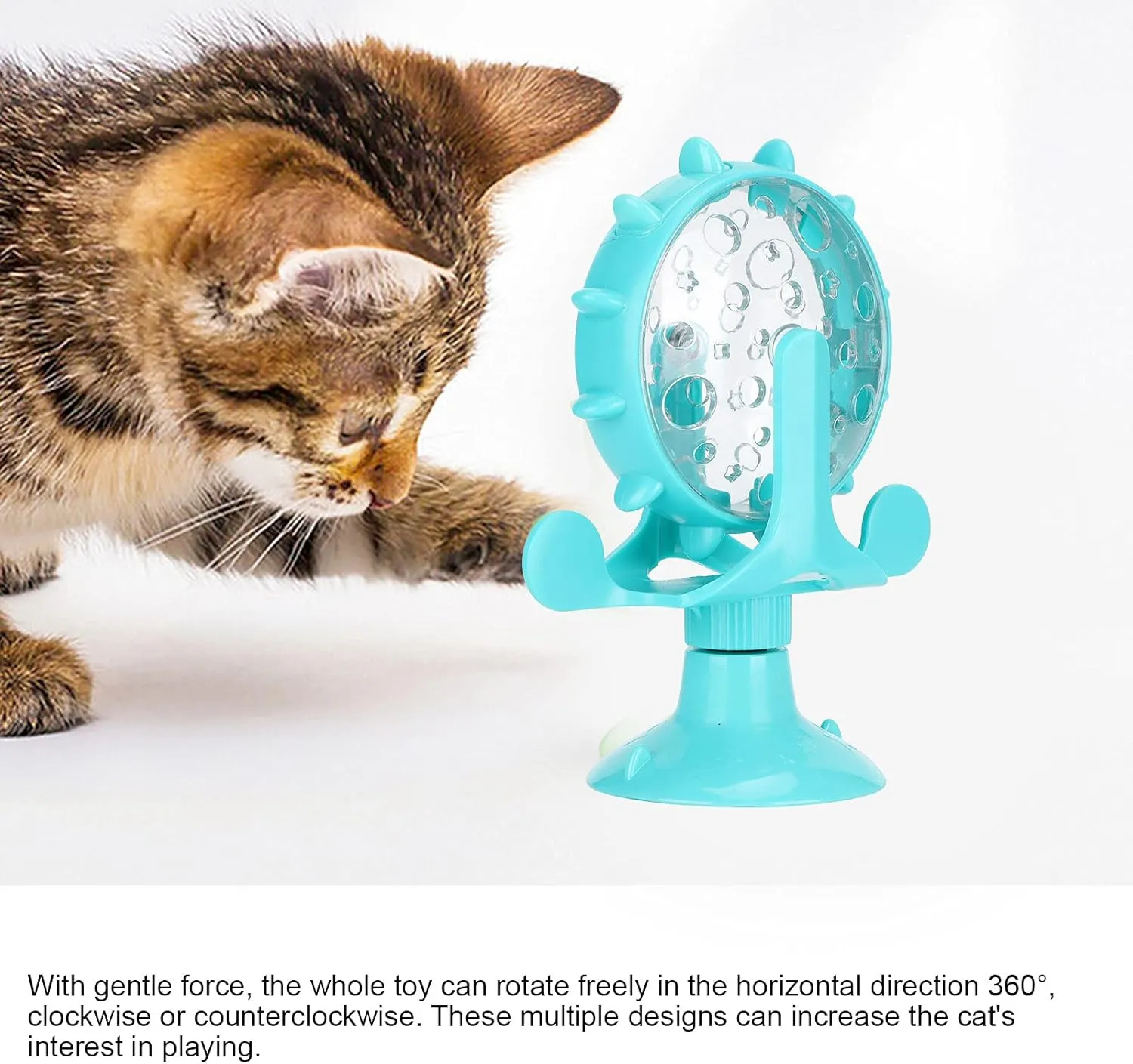 GLOGLOW Cat Food Leakage Toy, Windmill Treat Dispensing Cat Puzzle Food Interactive Toy Kitten Puppy Slow Feeder Snacks Distribution with Powerful Suction Cup(Blue)