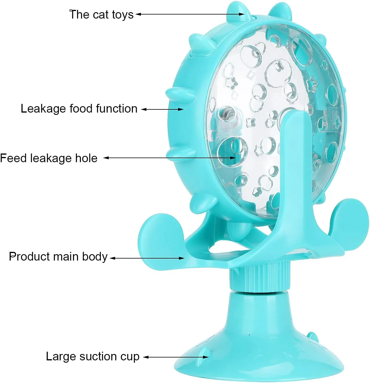 GLOGLOW Cat Food Leakage Toy, Windmill Treat Dispensing Cat Puzzle Food Interactive Toy Kitten Puppy Slow Feeder Snacks Distribution with Powerful Suction Cup(Blue)