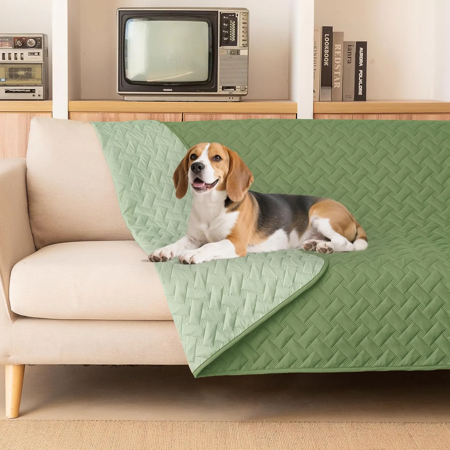 gogobunny 100% Double Sided Waterproof Dog Blanket Soft Pet Bed Cover Reversible Protect Furniture Couch Sofa Car for Puppy Cat Kids (Dark Green/Light Green, 82x120 Inch (Pack of 1))