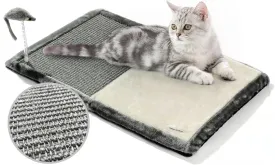 Happi N Pets Cat Scratcher Mat, 3 in 1 Foldable Sisal Mat for Small & Medium Cats, Portable Natural Scratcher with Memory Foam Bed & Interactive Toy, Rectangular, Grey