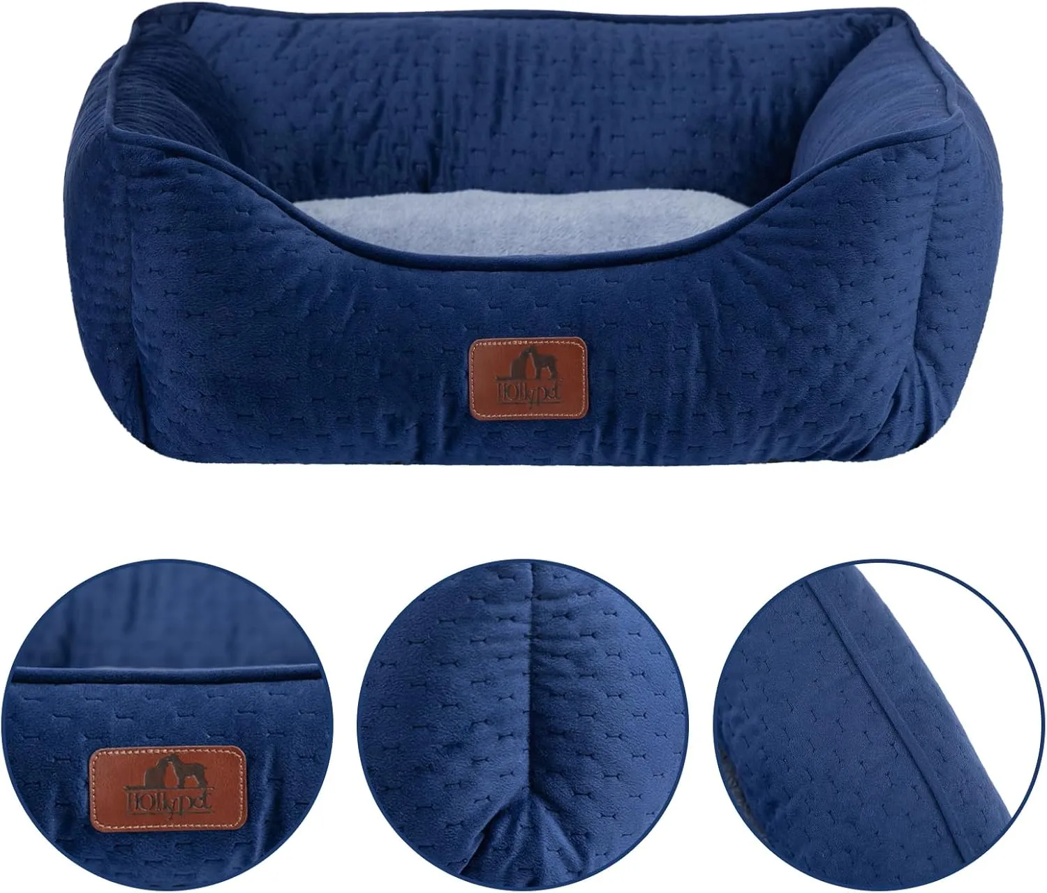 Hollypet Dog Cat Bed for Medium Small Dogs Puppy Indoor Cats, Microwave Quilted Rectangle Washable Soft Calming Sleeping Durable Pet Cuddler Bed with Anti-Slip Bottom, S, Deep Blue