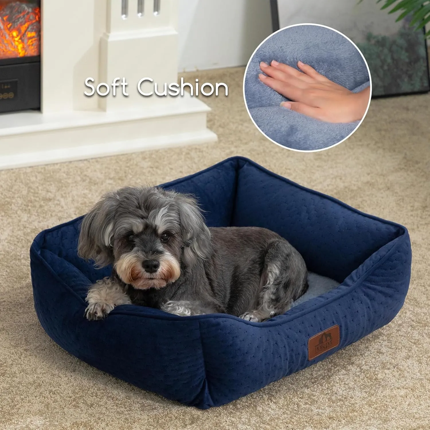 Hollypet Dog Cat Bed for Medium Small Dogs Puppy Indoor Cats, Microwave Quilted Rectangle Washable Soft Calming Sleeping Durable Pet Cuddler Bed with Anti-Slip Bottom, S, Deep Blue