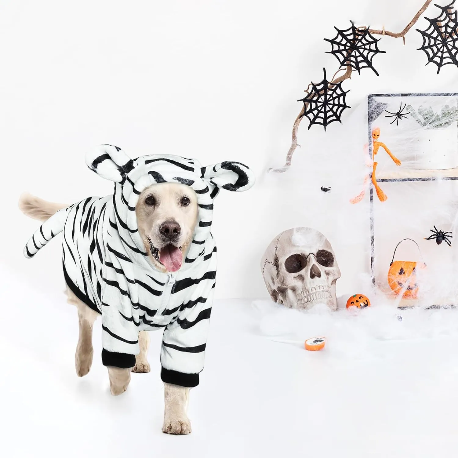 HOTUMN Large Dog Tiger Costumes - Halloween Dog Cosplay Costume Pet Warm Clothes and Cute Hoodie Winter Coat for Medium Large Dogs(White,3X-Large)