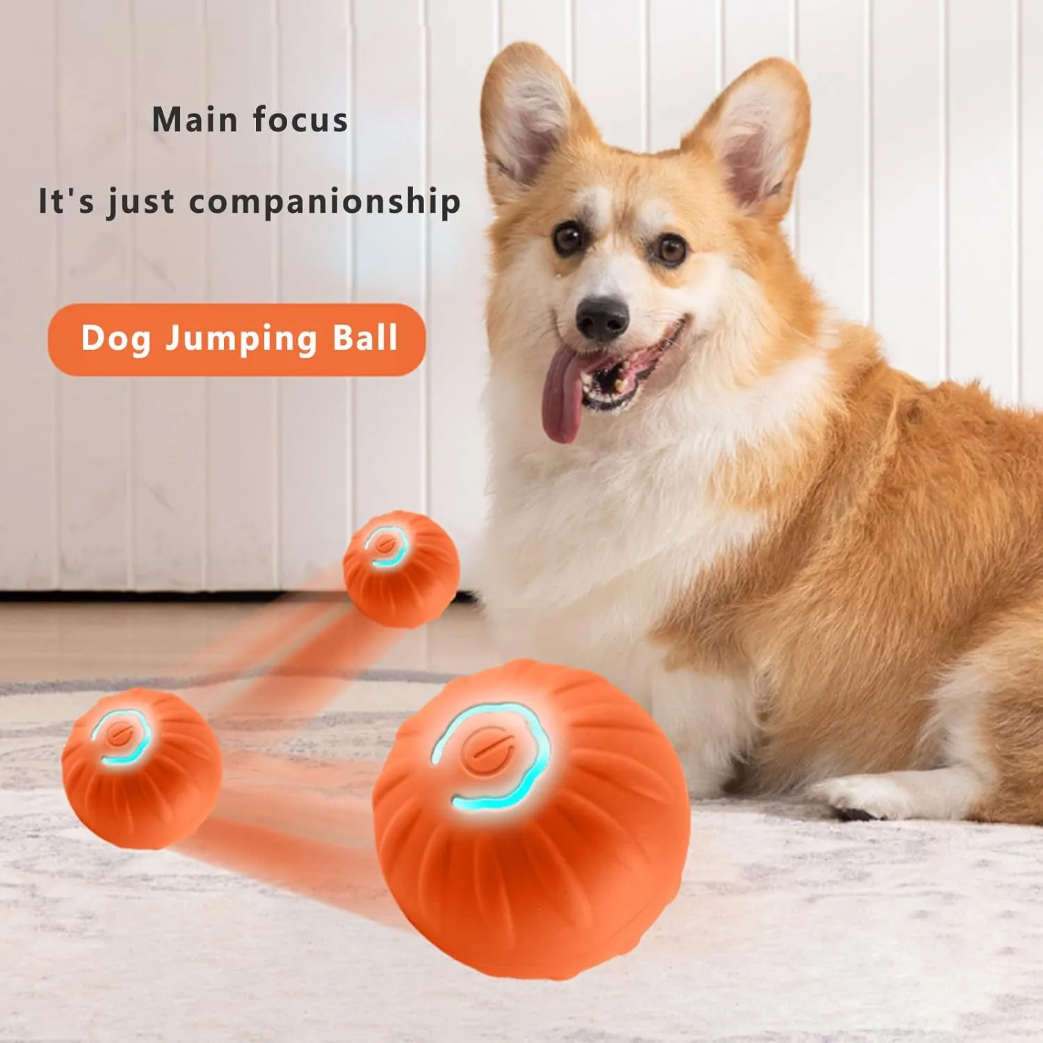 Interactive Dog Toys Dog Ball Tough Motion Activated Automatic Rolling Jumping Moving Ball Electronic Bouncer Toys for/Small/Medium/Large Dogs (Orange, 5.2cmx5.2cm)