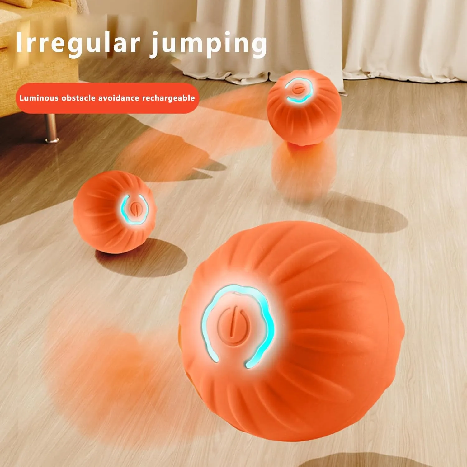 Interactive Dog Toys Dog Ball Tough Motion Activated Automatic Rolling Jumping Moving Ball Electronic Bouncer Toys for/Small/Medium/Large Dogs (Orange, 5.2cmx5.2cm)