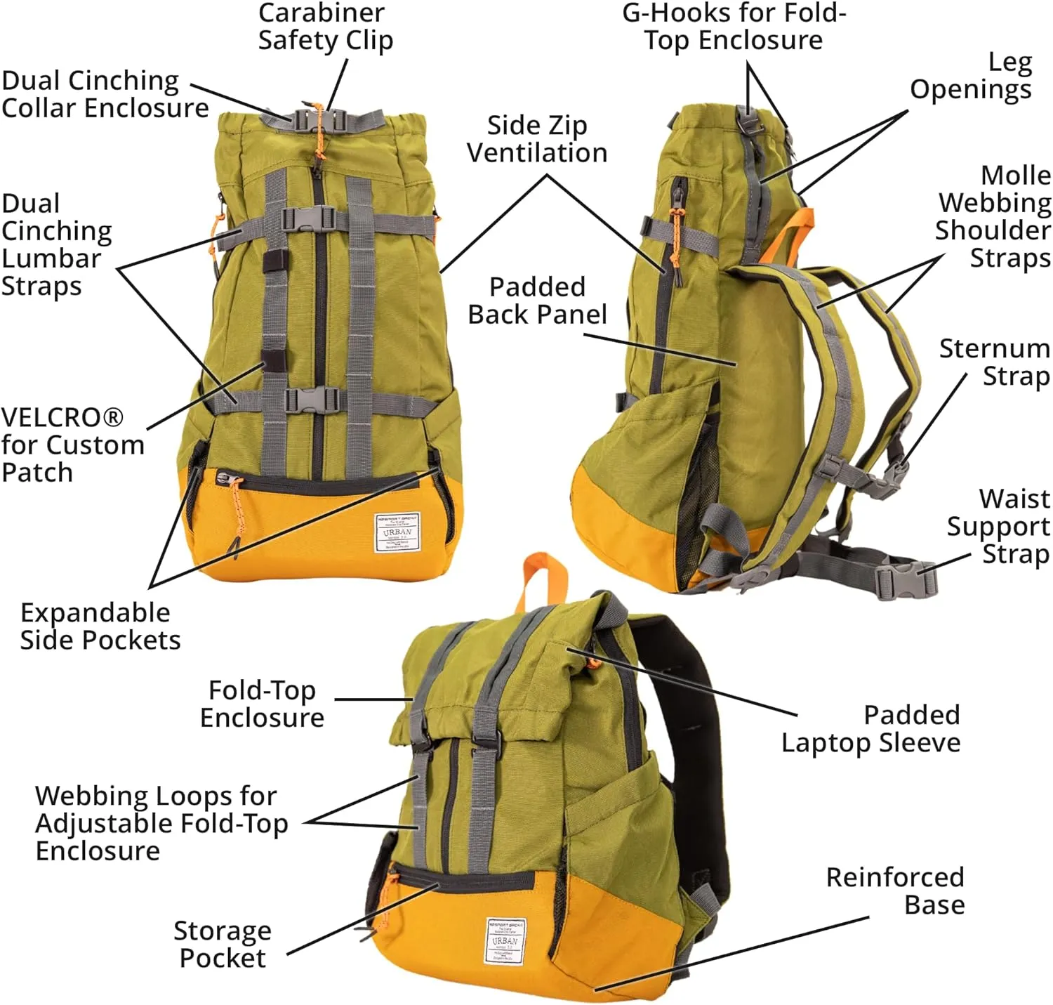 K9 Sport Sack | Dog Carrier Adjustable Backpack (Large, Urban 3 - Leafy)