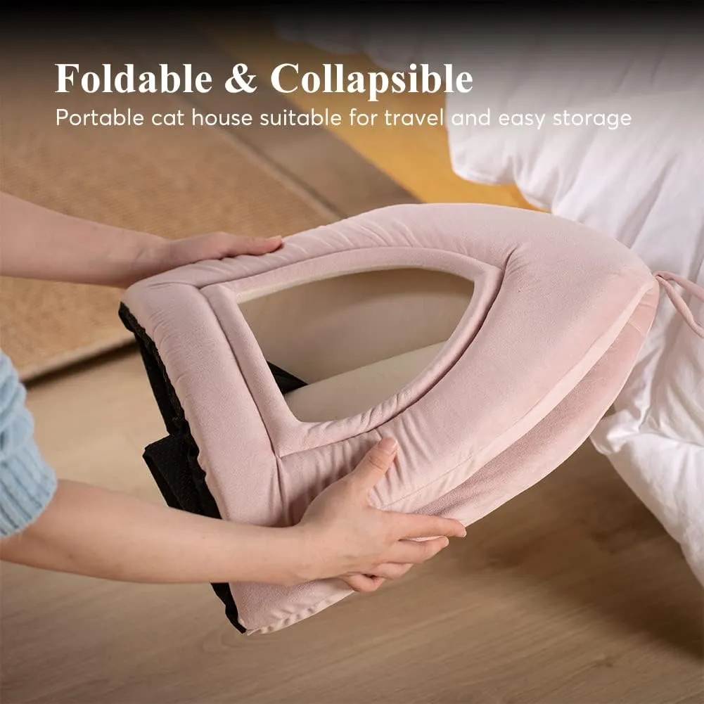KASENTEX Cat Bed for Indoor Cats, 2-in-1 Cat House Pet Supplies for Kitten and Small Cat or Dog - Animal Cave, Cat Tent with Removable Washable Pillow Cushion (Pink 15x15x15), Medium
