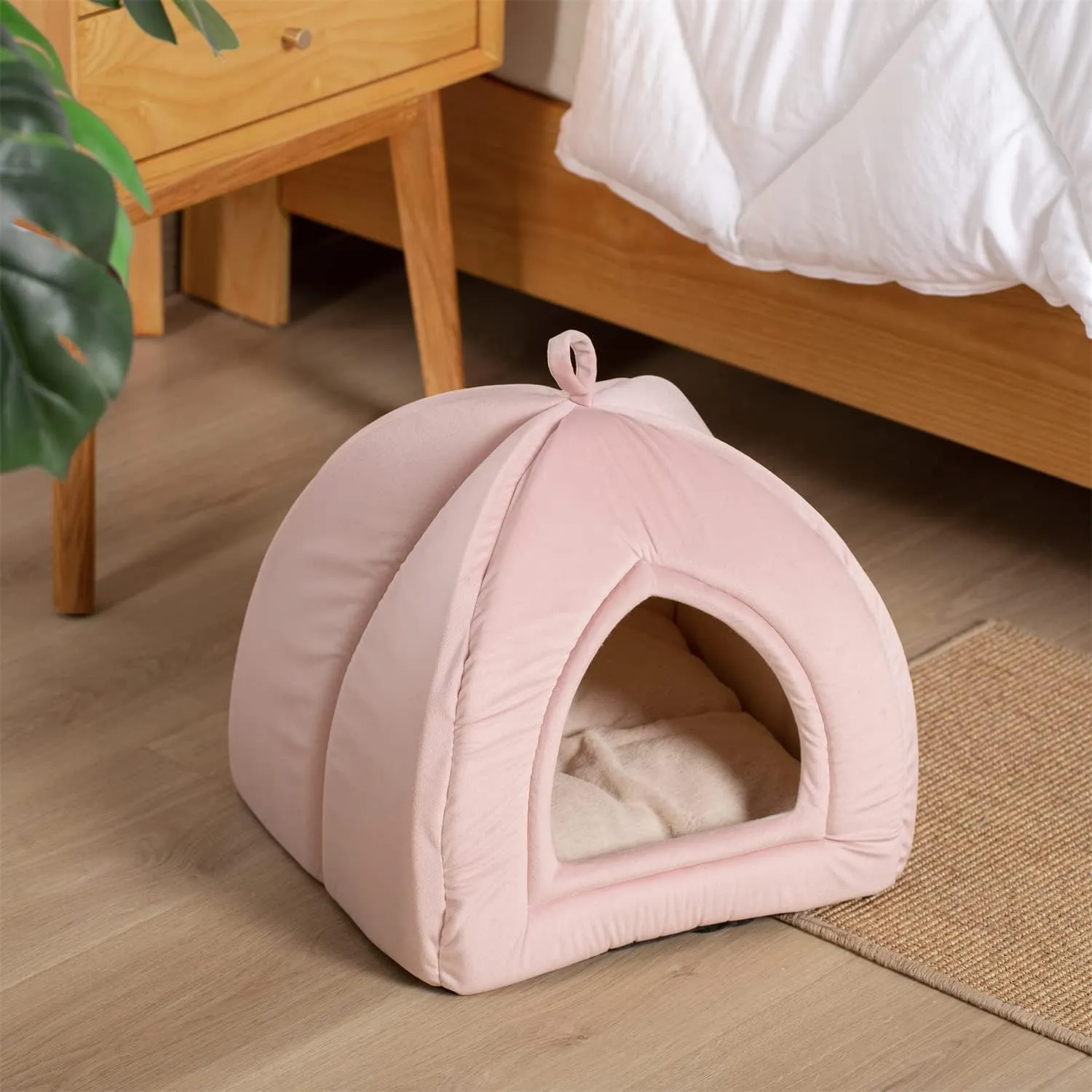 KASENTEX Cat Bed for Indoor Cats, 2-in-1 Cat House Pet Supplies for Kitten and Small Cat or Dog - Animal Cave, Cat Tent with Removable Washable Pillow Cushion (Pink 15x15x15), Medium