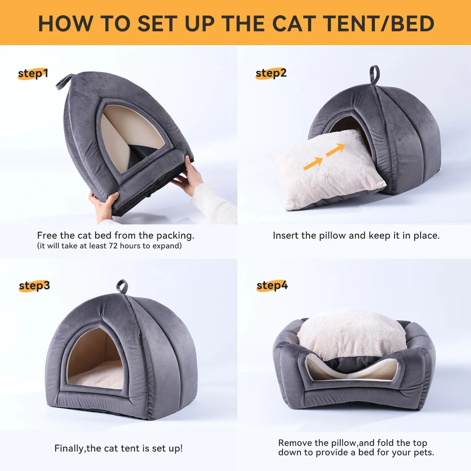 KASENTEX Cat Bed for Indoor Cats, 2-in-1 Cat House Pet Supplies for Kitten and Small Cat or Dog - Animal Cave, Cat Tent with Removable Washable Pillow Cushion (Pink 15x15x15), Medium