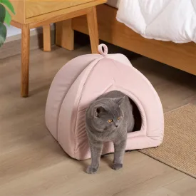 KASENTEX Cat Bed for Indoor Cats, 2-in-1 Cat House Pet Supplies for Kitten and Small Cat or Dog - Animal Cave, Cat Tent with Removable Washable Pillow Cushion (Pink 15x15x15), Medium