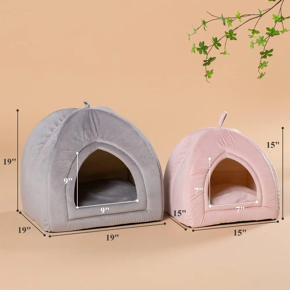 KASENTEX Cat Bed for Indoor Cats, 2-in-1 Cat House Pet Supplies for Kitten and Small Cat or Dog - Animal Cave, Cat Tent with Removable Washable Pillow Cushion (Pink 15x15x15), Medium