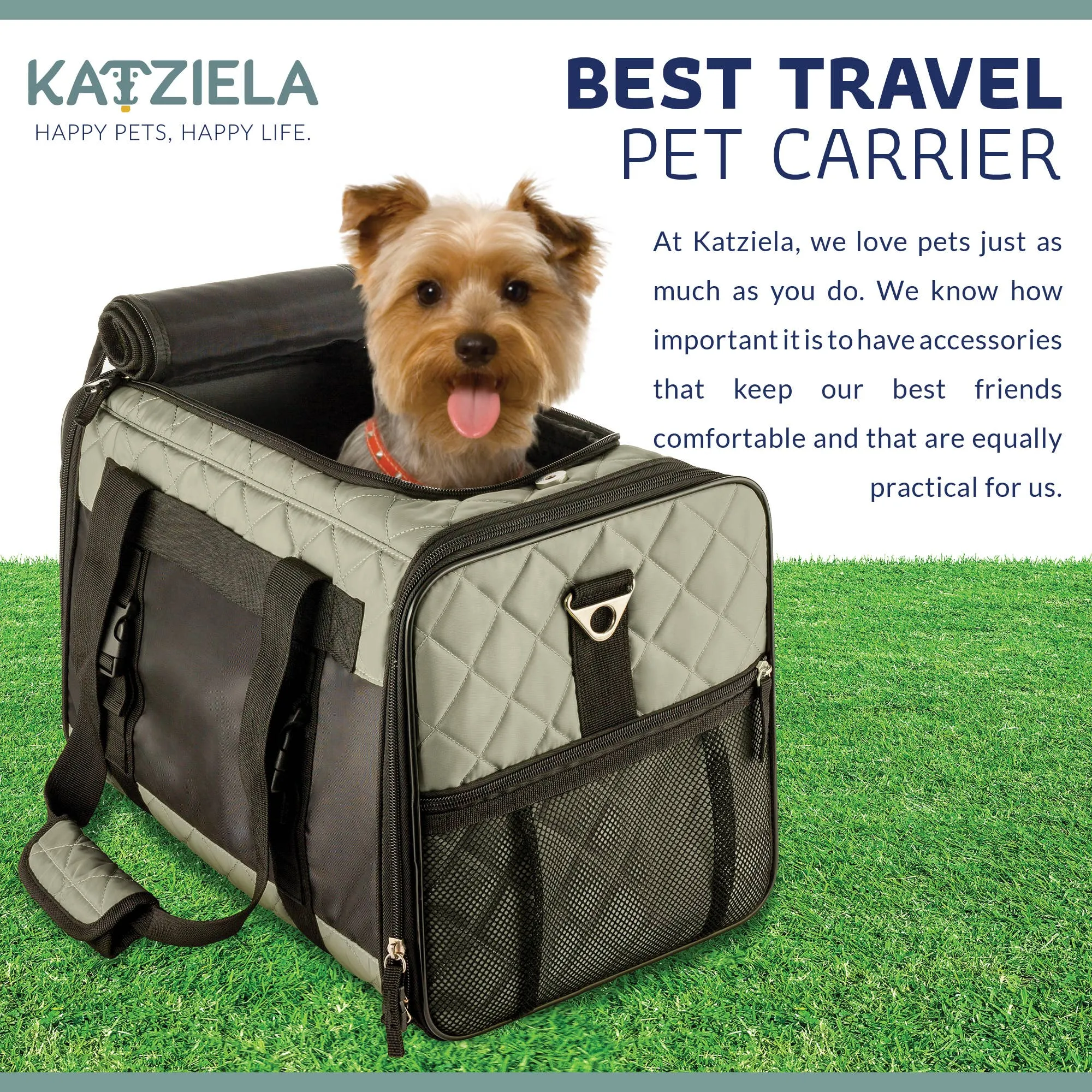 Katziela - Airline Approved Quilited Companion Cat & Dog Carrier Gray