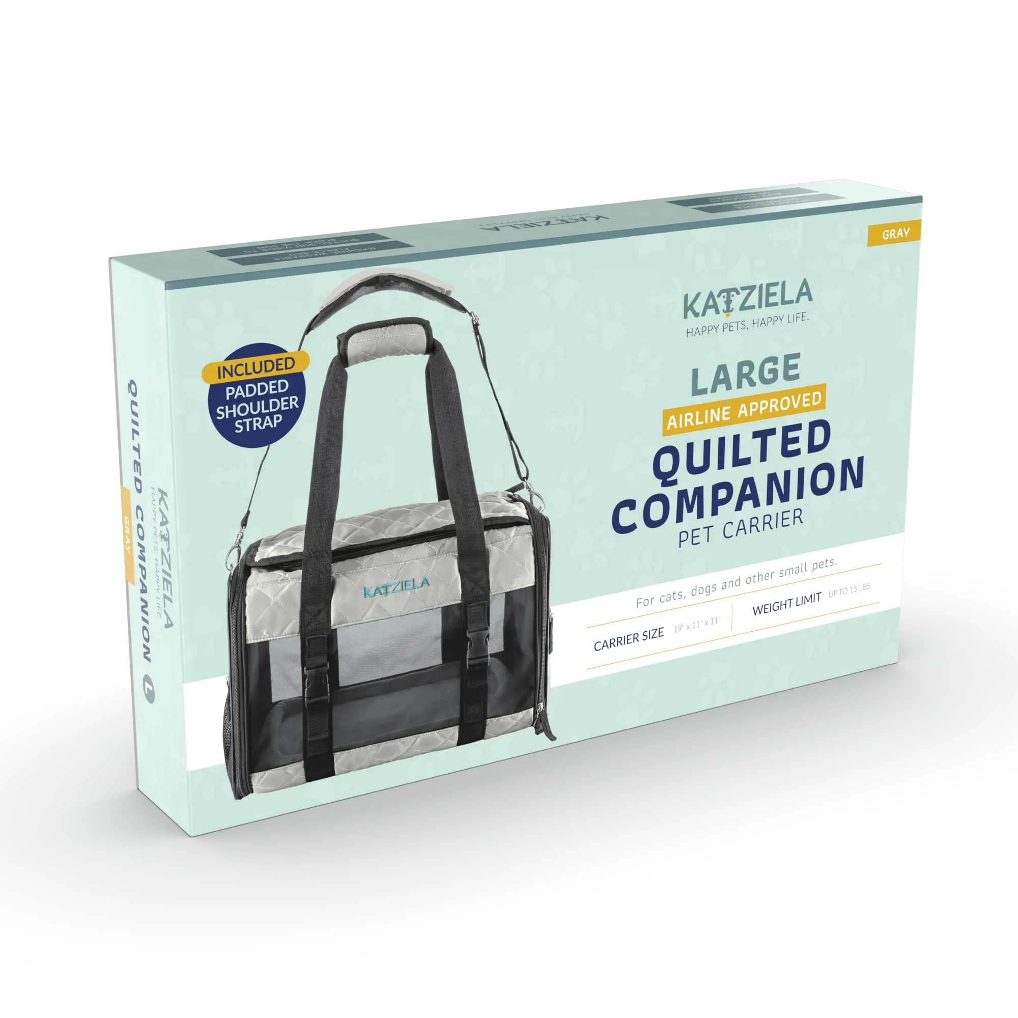 Katziela - Airline Approved Quilited Companion Cat & Dog Carrier Gray