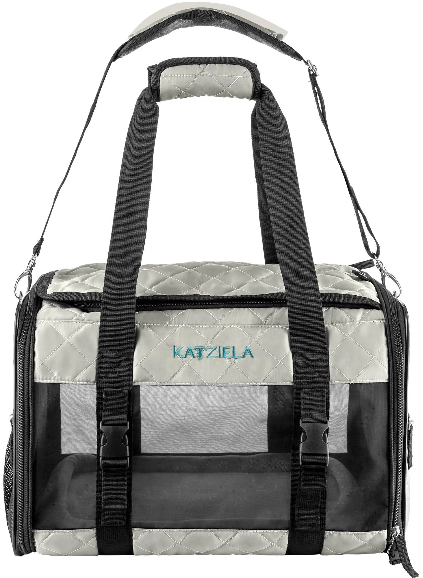 Katziela - Airline Approved Quilited Companion Cat & Dog Carrier Gray