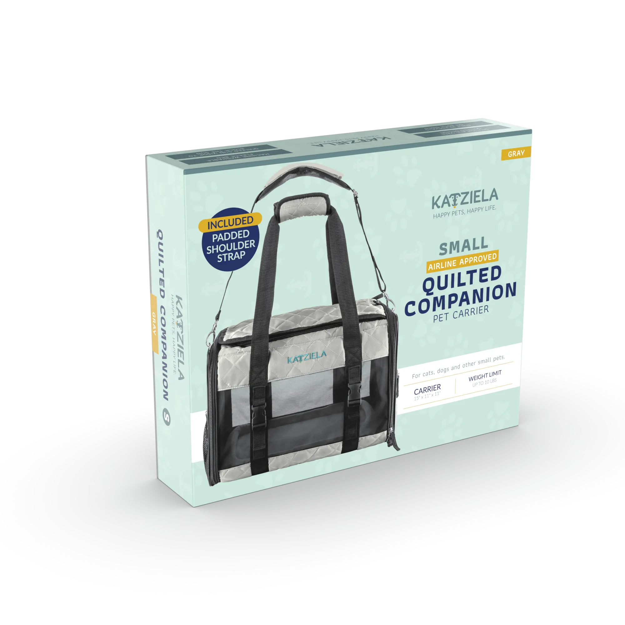 Katziela - Airline Approved Quilited Companion Cat & Dog Carrier Gray