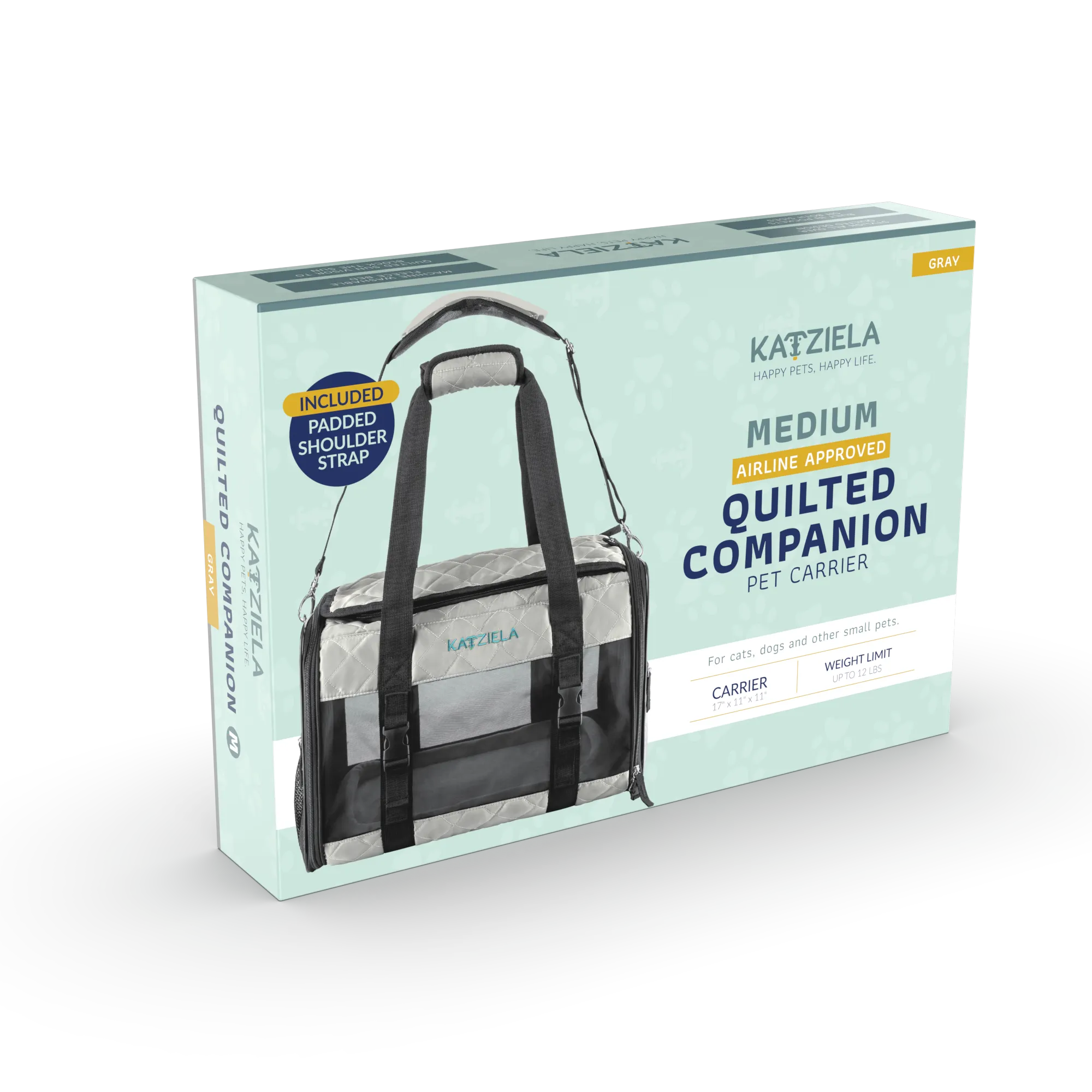 Katziela - Airline Approved Quilited Companion Cat & Dog Carrier Gray