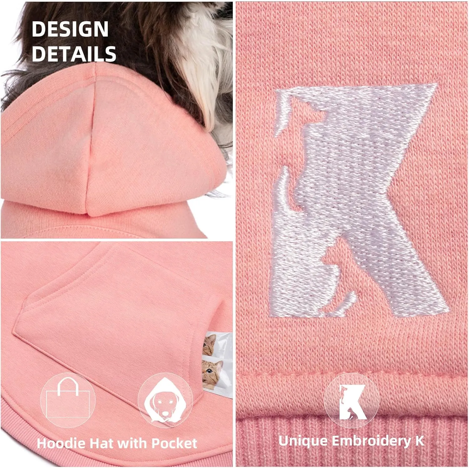 Koneseve Dog Hoodie - Fleece Warm Sweater with Pocket, Soft Clothes for Daily Wear, Basic Hooded Sweatshirts, Winter Coat Clothing, Comfort Tee Shirt Fit for All Breeds Pet - Pink - 5XL