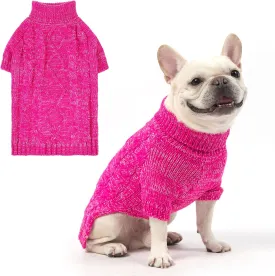 KOOLTAIL Thermal Knitted Dog Sweater for Small Medium Large Dogs, Turtleneck Cable Knit Doggy Winter Coat Warm Clothes Sweatshirt Outfits for Cold Weather, Pullover Pet Jumper for Puppy Cats Rose SM