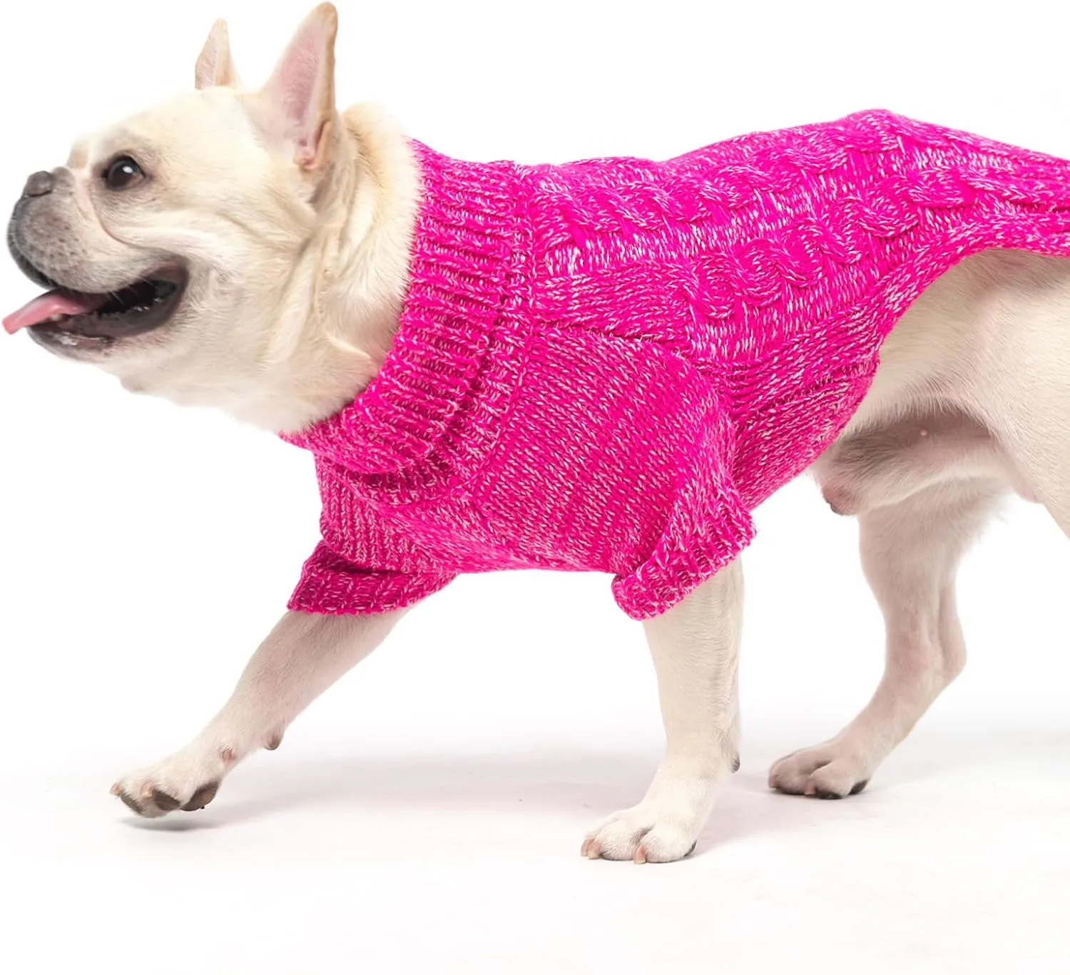 KOOLTAIL Thermal Knitted Dog Sweater for Small Medium Large Dogs, Turtleneck Cable Knit Doggy Winter Coat Warm Clothes Sweatshirt Outfits for Cold Weather, Pullover Pet Jumper for Puppy Cats Rose SM