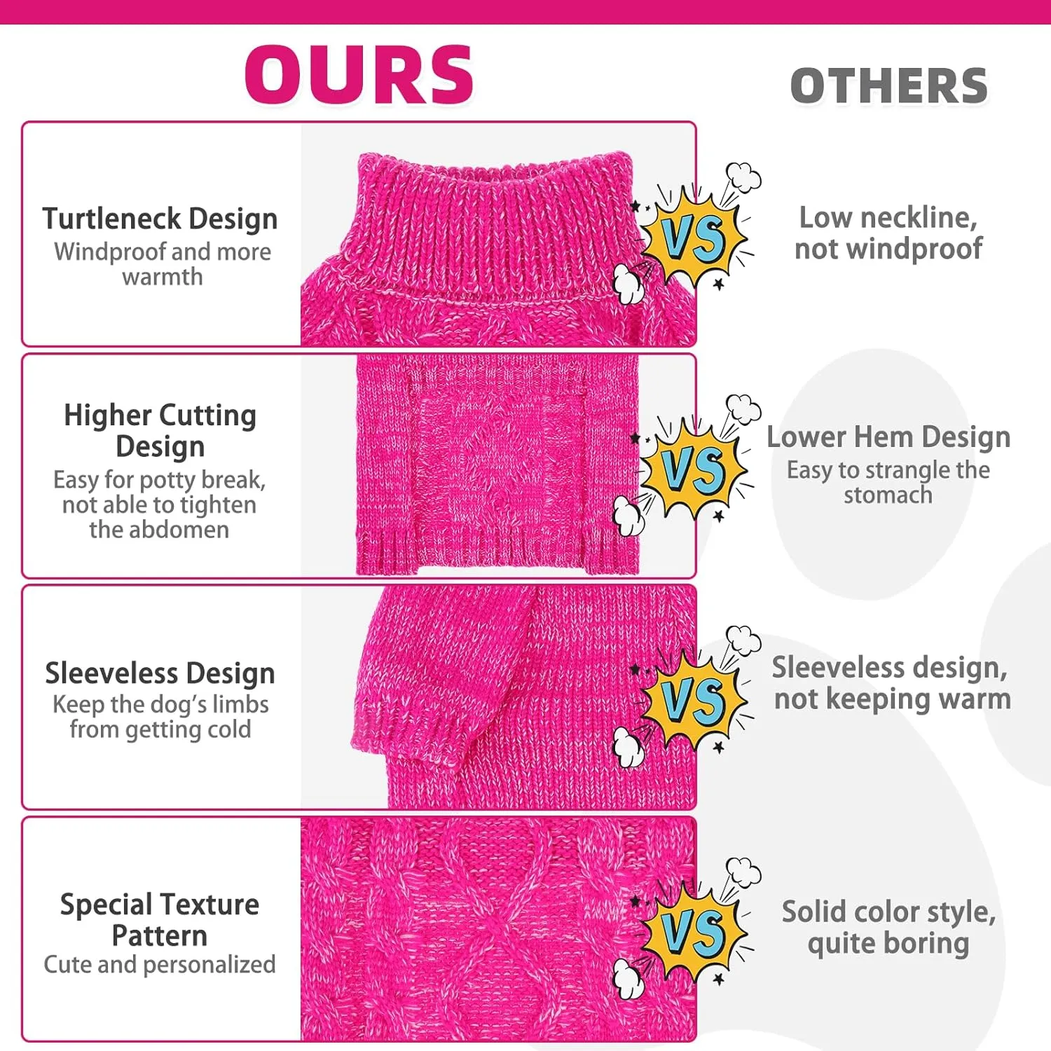 KOOLTAIL Thermal Knitted Dog Sweater for Small Medium Large Dogs, Turtleneck Cable Knit Doggy Winter Coat Warm Clothes Sweatshirt Outfits for Cold Weather, Pullover Pet Jumper for Puppy Cats Rose SM