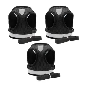 Kuber Industries Reflective Dog Harness with Adjustable Leash|Breathable Polyester Mesh Fabric |Medium Size|HT-844|Comfortable No-Pull Grip|Quick Release Buckles|Easy On-Off Harness|Black (Pack of 3)