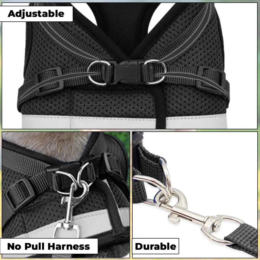 Kuber Industries Reflective Dog Harness with Adjustable Leash|Breathable Polyester Mesh Fabric |Medium Size|HT-844|Comfortable No-Pull Grip|Quick Release Buckles|Easy On-Off Harness|Black (Pack of 3)