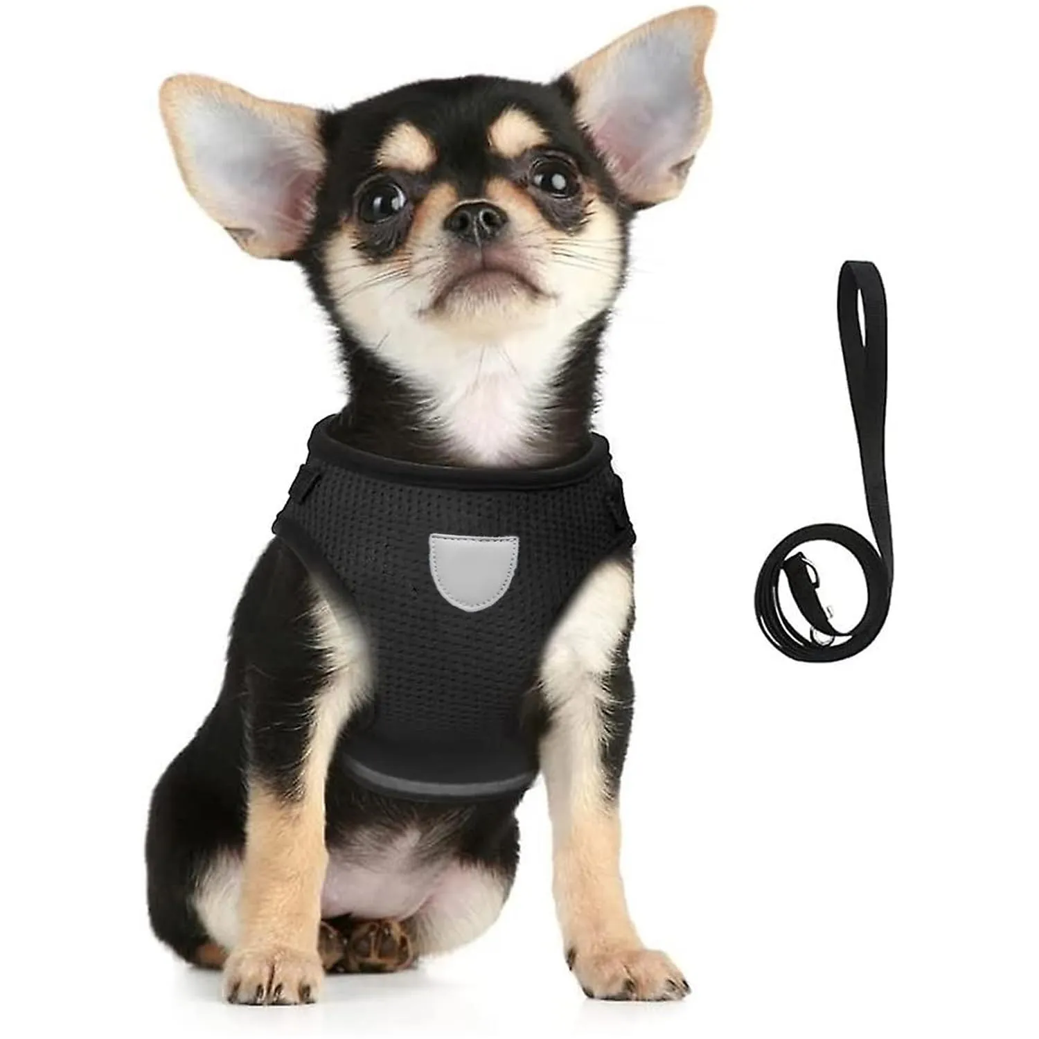 Kuber Industries Reflective Dog Harness with Adjustable Leash|Breathable Polyester Mesh Fabric |Medium Size|HT-844|Comfortable No-Pull Grip|Quick Release Buckles|Easy On-Off Harness|Black (Pack of 3)
