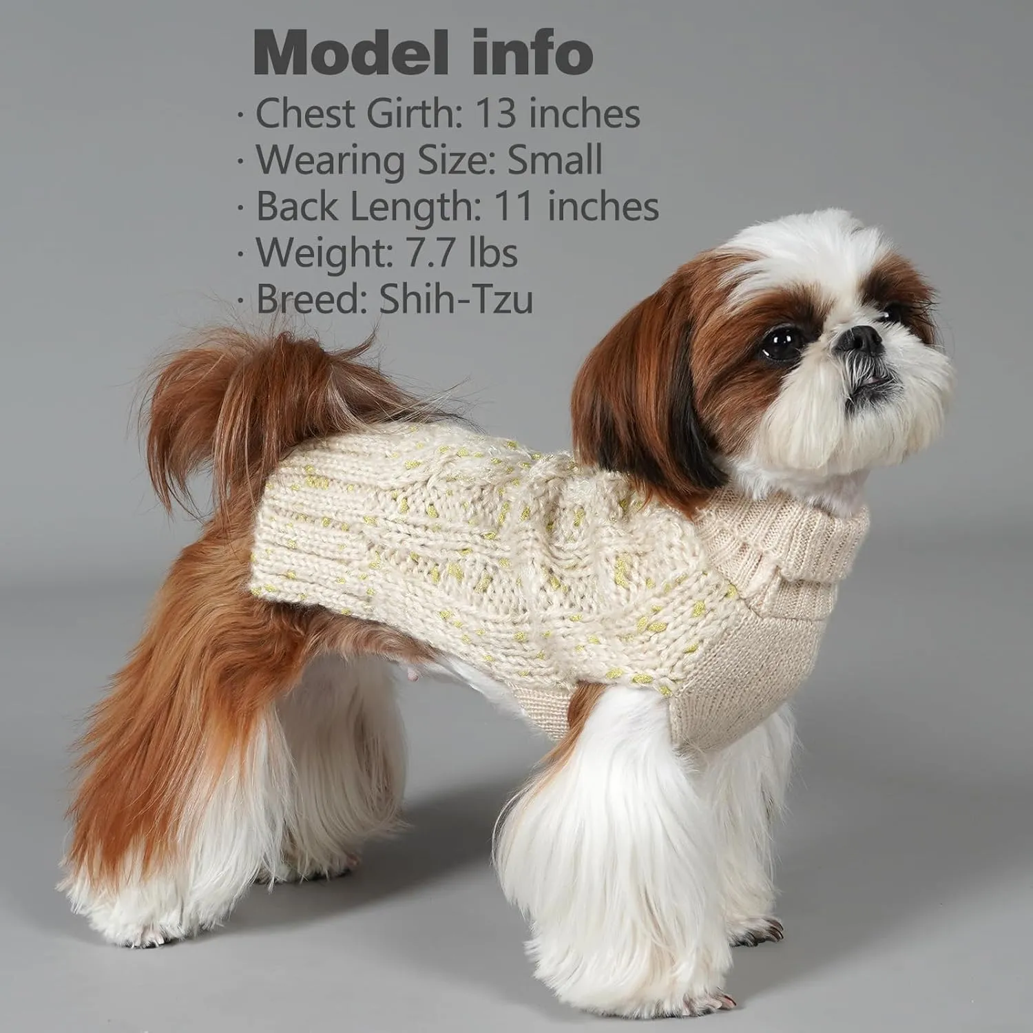 KYEESE Dog Sweater Pullover Winter Coat Turtleneck Knitwear with Golden Yarn for Small Dog, Beige, Medium