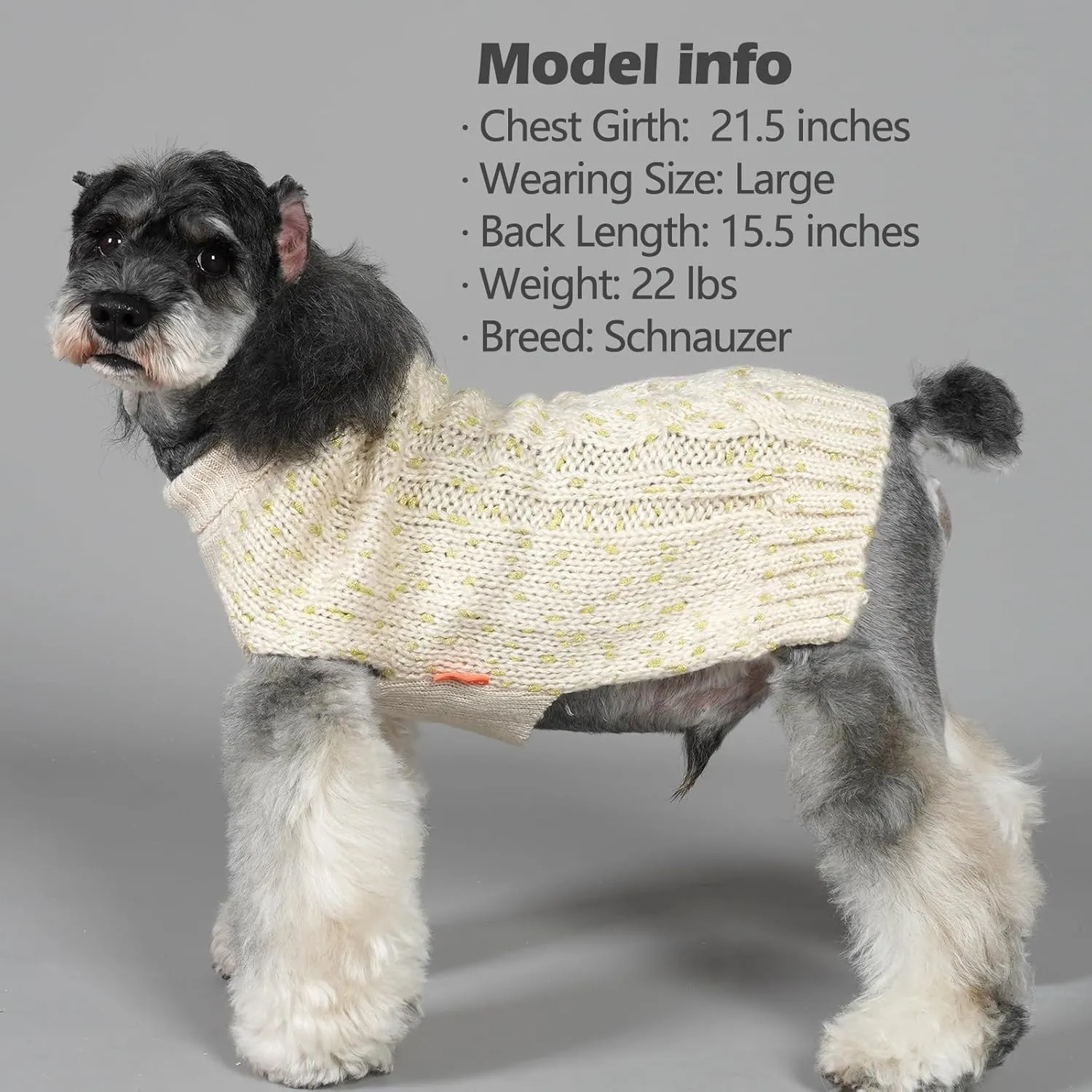 KYEESE Dog Sweater Pullover Winter Coat Turtleneck Knitwear with Golden Yarn for Small Dog, Beige, Medium