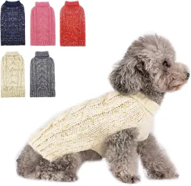 KYEESE Dog Sweater Pullover Winter Coat Turtleneck Knitwear with Golden Yarn for Small Dog, Beige, Medium