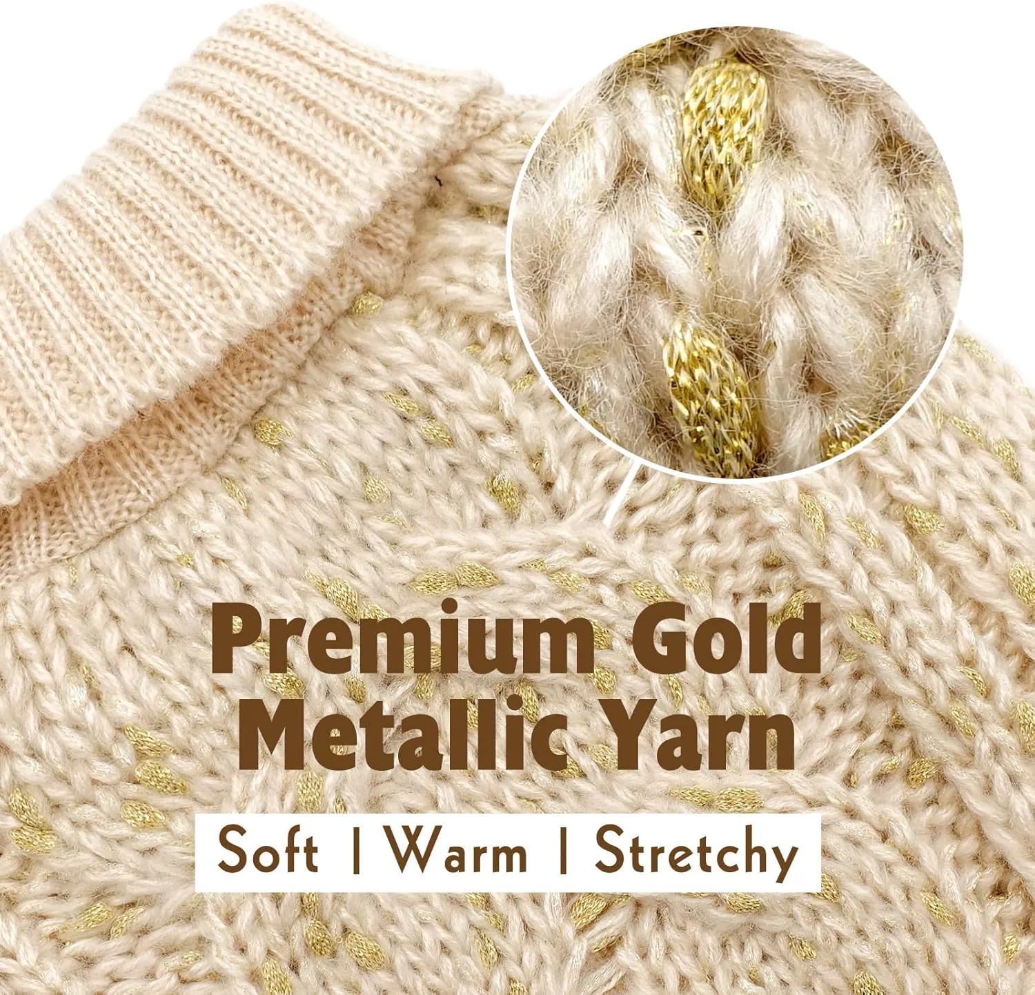 KYEESE Dog Sweater Pullover Winter Coat Turtleneck Knitwear with Golden Yarn for Small Dog, Beige, Medium
