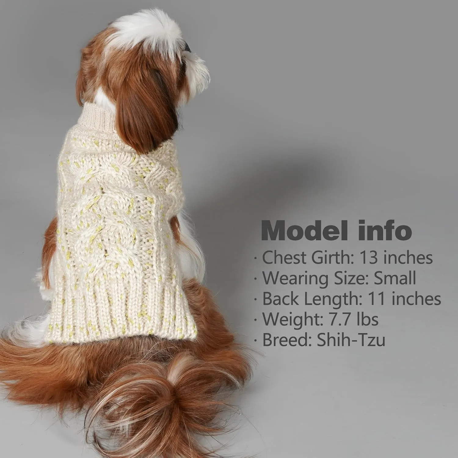 KYEESE Dog Sweater Pullover Winter Coat Turtleneck Knitwear with Golden Yarn for Small Dog, Beige, Medium