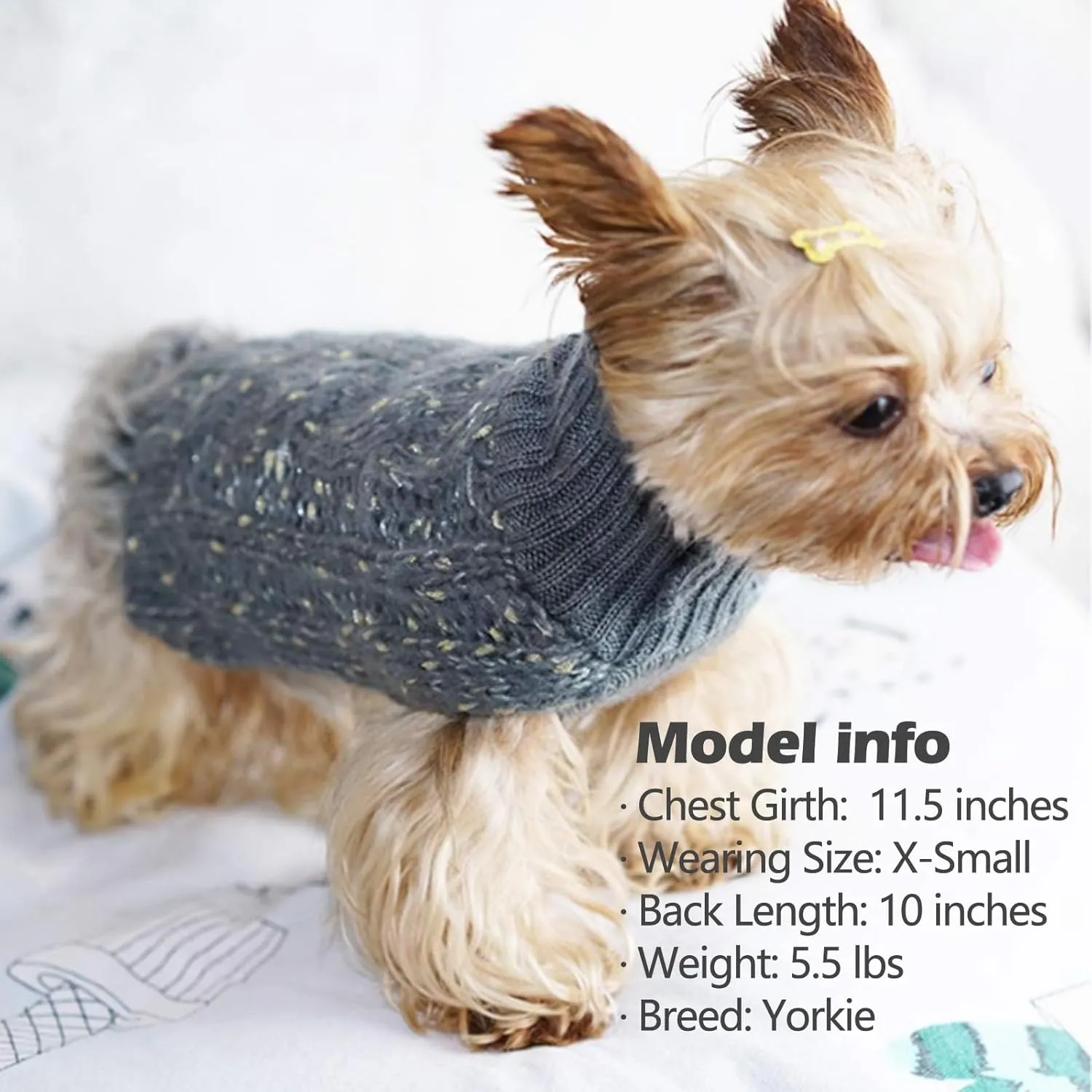 KYEESE Dog Sweater Pullover Winter Coat Turtleneck Knitwear with Golden Yarn for Small Dog, Grey, Medium