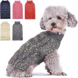 KYEESE Dog Sweater Pullover Winter Coat Turtleneck Knitwear with Golden Yarn for Small Dog, Grey, Medium