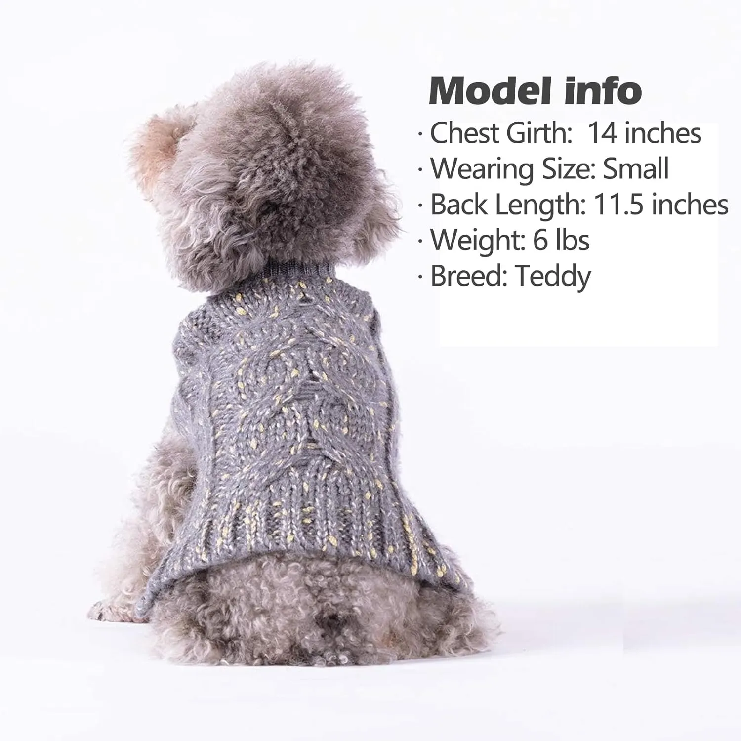 KYEESE Dog Sweater Pullover Winter Coat Turtleneck Knitwear with Golden Yarn for Small Dog, Grey, Medium