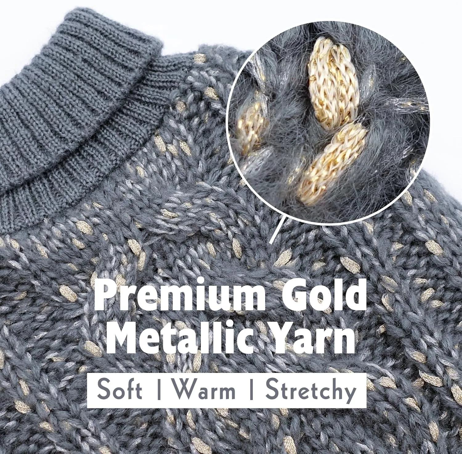 KYEESE Dog Sweater Pullover Winter Coat Turtleneck Knitwear with Golden Yarn for Small Dog, Grey, Medium